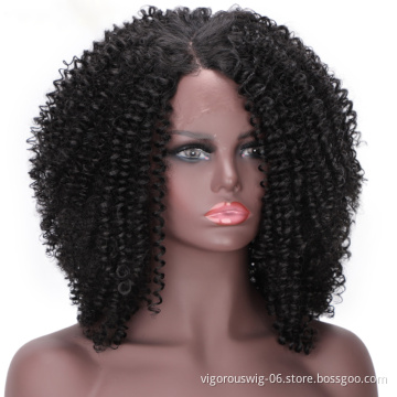 Vigorous Hair Afro Synthetic Lace Front Wig for Black Women 16 Inch Heat Resistant Fiber Frontal Natural Black Kinky Curly Wigs